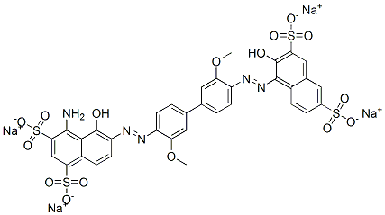 4-Amino-5-hydroxy-6-[[4'-[(2-hydroxy-3,6-disulfo-1-naphthalenyl)azo]-3,3'-dimethoxy[1,1'-biphenyl]-4-yl]azo]-1,3-naphthalenedisulfonic acid tetrasodium salt 结构式