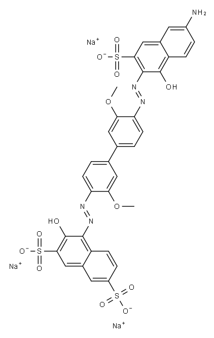 trisodium 4-[[4'-[(6-amino-1-hydroxy-3-sulphonato-2-naphthyl)azo]-3,3'-dimethoxy[1,1'-biphenyl]-4-yl]azo]-3-hydroxynaphthalene-2,7-disulphonate Structure