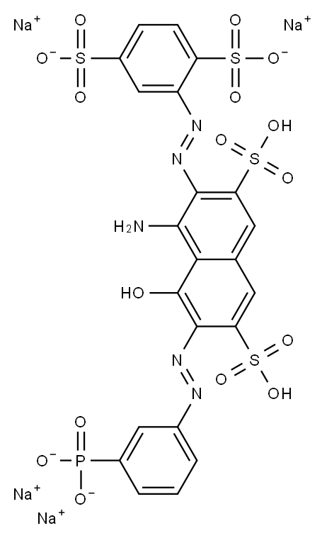 tetrasodium hydrogen 4-amino-3-[(2,5-disulphonatophenyl)azo]-5-hydroxy-6-[(m-phosphonatophenyl)azo]naphthalene-2,7-disulphonate 结构式