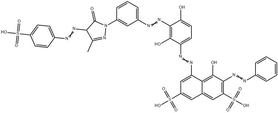 4-[[3-[[3-[[4,5-Dihydro-3-methyl-5-oxo-4-[(4-sulfophenyl)azo]-1H-pyrazol]-1-yl]phenyl]azo]-2,4-dihydroxyphenyl]azo]-5-hydroxy-6-(phenylazo)-2,7-naphthalenedisulfonic acid 结构式