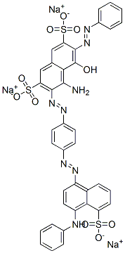 trisodium 4-amino-5-hydroxy-3-[[4-[[4-(phenylamino)-5-sulphonato-1-naphthyl]azo]phenyl]azo]-6-(phenylazo)naphthalene-2,7-disulphonate 结构式
