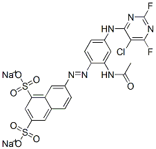 disodium 7-[[2-(acetylamino)-4-[(5-chloro-2,6-difluoro-4-pyrimidinyl)amino]phenyl]azo]naphthalene-1,3-disulphonate Structure