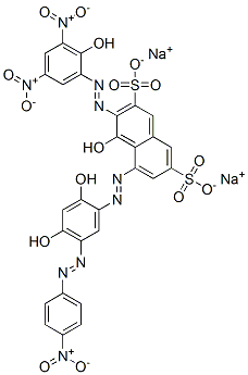 disodium 5-[[2,4-dihydroxy-5-[(4-nitrophenyl)azo]phenyl]azo]-4-hydroxy-3-[(2-hydroxy-3,5-dinitrophenyl)azo]naphthalene-2,7-disulphonate Structure