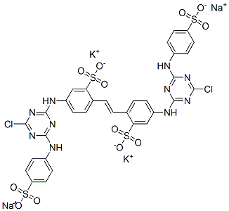 dipotassium disodium 4,4'-bis[[4-chloro-6-[(4-sulphonatophenyl)amino]-1,3,5-triazin-2-yl]amino]stilbene-2,2'-disulphonate Structure