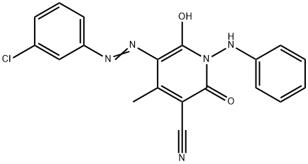 5-[(3-氯苯基)偶氮]-1,2-二氢-6-羟-4-甲基-2-氧代-1-苯氨基-3-吡啶腈, 68214-64-2, 结构式