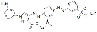 disodium 1-(3-aminophenyl)-4-[[2-methoxy-4-[(3-sulphonatophenyl)azo]phenyl]azo]-1H-pyrazole-3-carboxylate 结构式