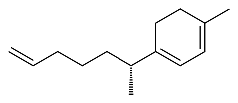 1-Methyl-4-[(R)-1-methyl-5-hexenyl]-1,3-cyclohexadiene 结构式