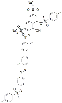 disodium 3-[[3,3'-dimethyl-4'-[[4-[[(p-tolyl)sulphonyl]oxy]phenyl]azo][1,1'-biphenyl]-4-yl]azo]-4-hydroxy-5-[[(p-tolyl)sulphonyl]oxy]naphthalene-2,7-disulphonate Structure