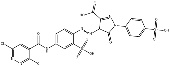 4-[[4-[[(3,6-ジクロロピリダジン-4-イル)カルボニル]アミノ]-2-スルホフェニル]アゾ]-4,5-ジヒドロ-5-オキソ-1-(4-スルホフェニル)-1H-ピラゾール-3-カルボン酸 化学構造式