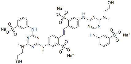tetrasodium 4,4'-bis[[4-[(2-hydroxyethyl)methylamino]-6-[(3-sulphonatophenyl)amino]-1,3,5-triazin-2-yl]amino]stilbene-2,2'-disulphonate Structure