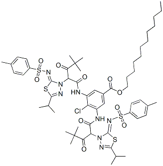 dodecyl 4-chloro-3,5-bis[[4,4-dimethyl-2-[5-(isopropyl)-2-[[(4-tolyl)sulphonyl]imino]-1,3,4-thiadiazole-3(2H)-yl]-1,3-dioxopentyl]amino]benzoate|