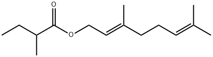 (E)-3,7-dimethylocta-2,6-dienyl 2-methylbutyrate Structure