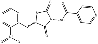 N-[5-[(2-Nitrophenyl)methylene]-4-oxo-2-thioxo-3-thiazolidinyl]-4-pyridinecarboxamide 结构式