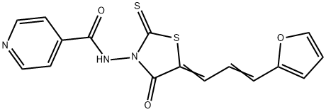 N-[5-[3-(2-Furanyl)-2-propenylidene]-4-oxo-2-thioxo-3-thiazolidinyl]-4-pyridinecarboxamide 结构式
