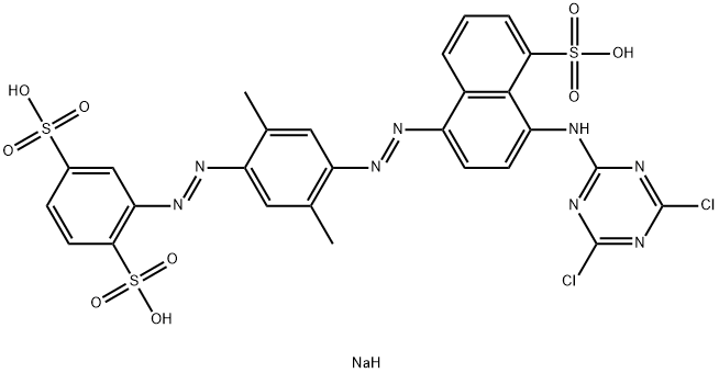 trisodium 2-[[4-[[4-[(4,6-dichloro-1,3,5-triazin-2-yl)amino]-5-sulphonato-1-naphthyl]azo]-2,5-dimethylphenyl]azo]benzene-1,4-disulphonate Structure