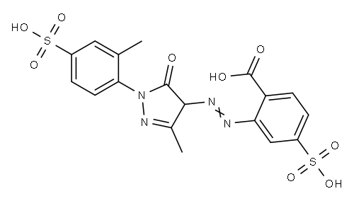 2-[[[4,5-Dihydro-3-methyl-1-(2-methyl-4-sulfophenyl)-5-oxo-1H-pyrazol]-4-yl]azo]-4-sulfobenzoic acid 结构式
