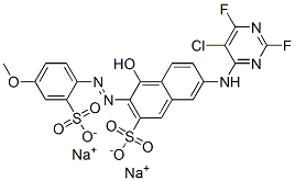 7-[(5-氯-2,6-二氟嘧啶-4-基)氨基]-4-羟基-3-[(4-甲氧基-2-磺酸苯基)偶氮]萘-2-磺酸二钠 结构式