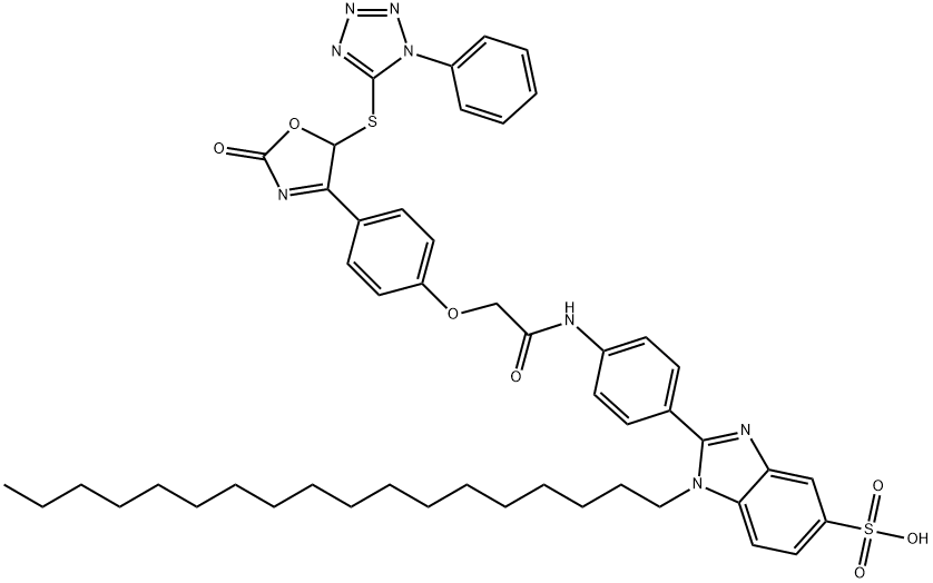 2-[4-[[[4-[2,5-dihydro-2-oxo-5-[(1-phenyl-1H-tetrazol-5-yl)thio]-4-oxazolyl]phenoxy]acetyl]amino]phenyl]-1-octadecyl-1H-benzimidazole-5-sulphonic acid 结构式