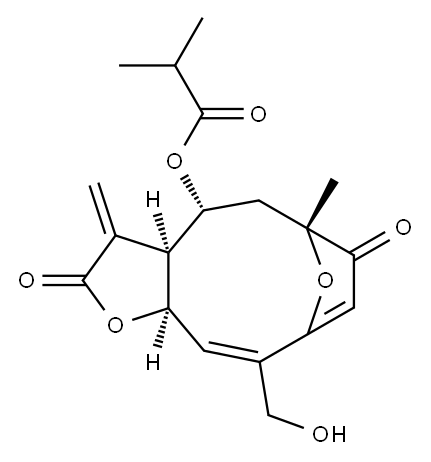 Isobutyric acid [(3aR,4R,6R,10Z,11aR)-2,3,3a,4,5,6,7,11a-octahydro-10-hydroxymethyl-6-methyl-3-methylene-2,7-dioxo-6,9-epoxycyclodeca[b]furan]-4-yl ester 结构式