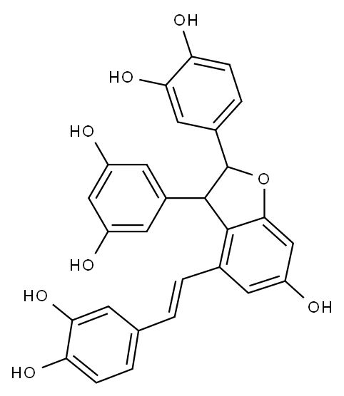 1,2-Benzenediol, 4-(2-(2-(3,4-dihydroxyphenyl)-3-(3,5-dihydroxyphenyl) -2,3-dihydro-6-hydroxy-4-benzofuranyl)ethenyl)- 结构式