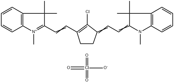 2-((E)-2-(2-氯-3-[(E)-2-(1,3,3-三甲基-1,3-二氢-2H-吲哚-2-亚基)乙亚基]-1-环戊烯-1-基)乙烯基)-1,3,3-三甲基-3H-吲哚高氯酸盐, 69415-30-1, 结构式