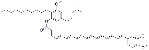 17-(3-Chloro-4-methoxyphenyl)-2,4,6,8,10,12,14,16-heptadecaoctaenoic acid 3-methoxy-2-(9-methyldecyl)-5-(4-methylpentyl)phenyl ester 结构式