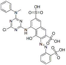 5-[[4-Chloro-6-[methyl(phenyl)amino]-1,3,5-triazin-2-yl]amino]-4-hydroxy-3-[(2-sulfophenyl)azo]-2,7-naphthalenedisulfonic acid 结构式