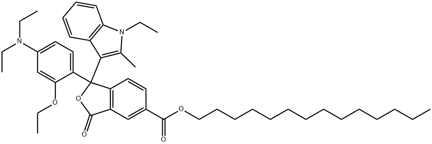 tetradecyl 1-[4-(diethylamino)-2-ethoxyphenyl]-1-(1-ethyl-2-methyl-1H-indol-3-yl)-1,3-dihydro-3-oxoisobenzofuran-5-carboxylate 结构式