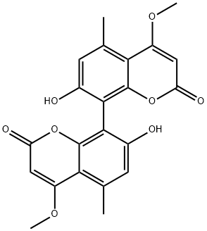 7,7'-Dihydroxy-4,4'-dimethoxy-5,5'-dimethyl-8,8'-bi(2H-1-benzopyran)-2,2'-dione 结构式