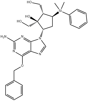 [(1S,2S,3S,5S)-5-[2-Amino-6-(benzyloxy)-9H-purin-9-yl]-3-[dimethyl(phenyl)silyl]-1-hydroxycyclopentane-1,2-diyl]dimethanol Struktur