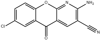 2-アミノ-7-クロロ-5-オキソ-5H-[1]ベンゾピラノ[2,3-B]ピリジン-3-カルボニトリル 塩化物 化学構造式