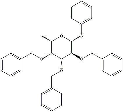 フェニル2,3,4-トリ-O-ベンジル-1-チオ-β-L-フコピラノシド 化学構造式